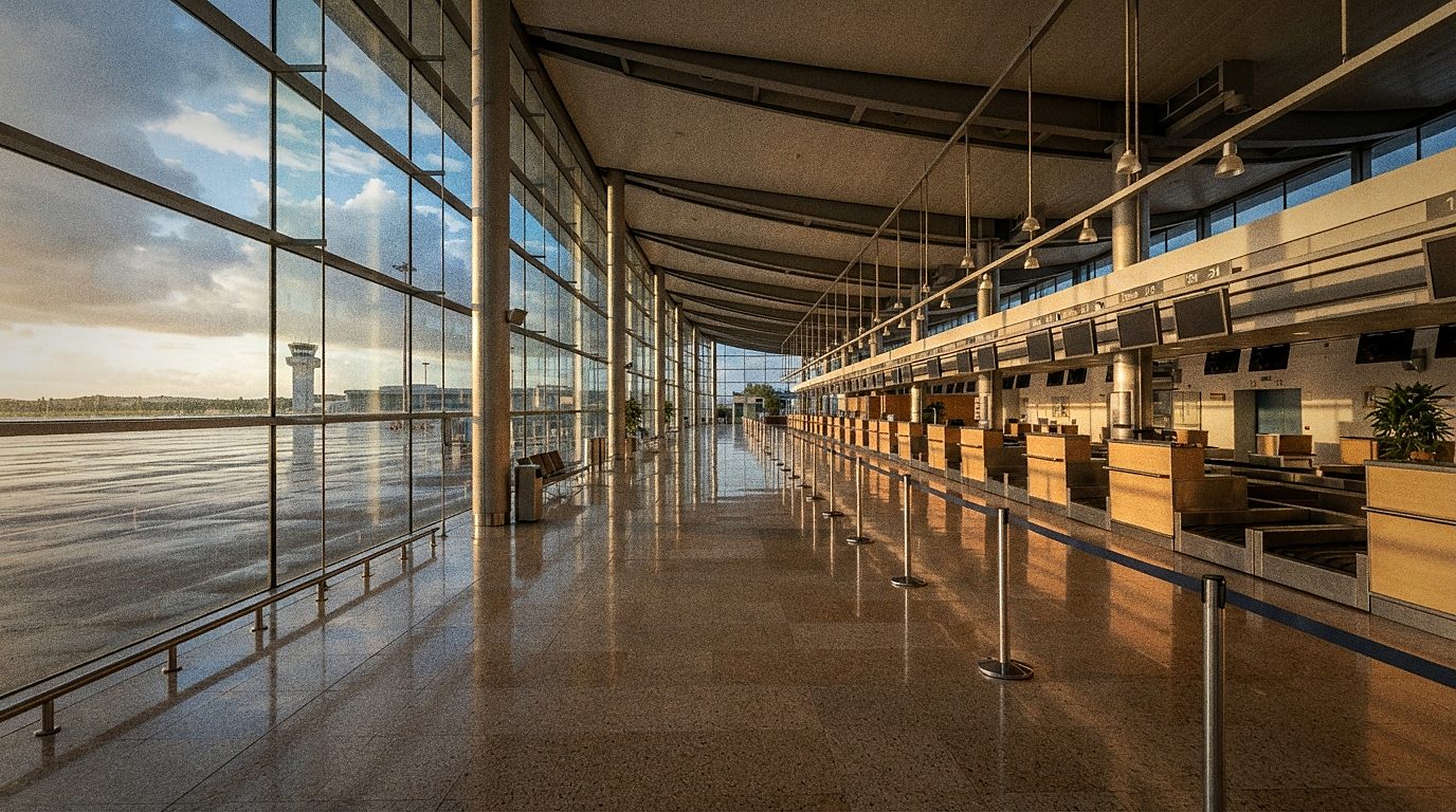 Abflughalle mit Check-in-Schaltern am Flughafen Faro