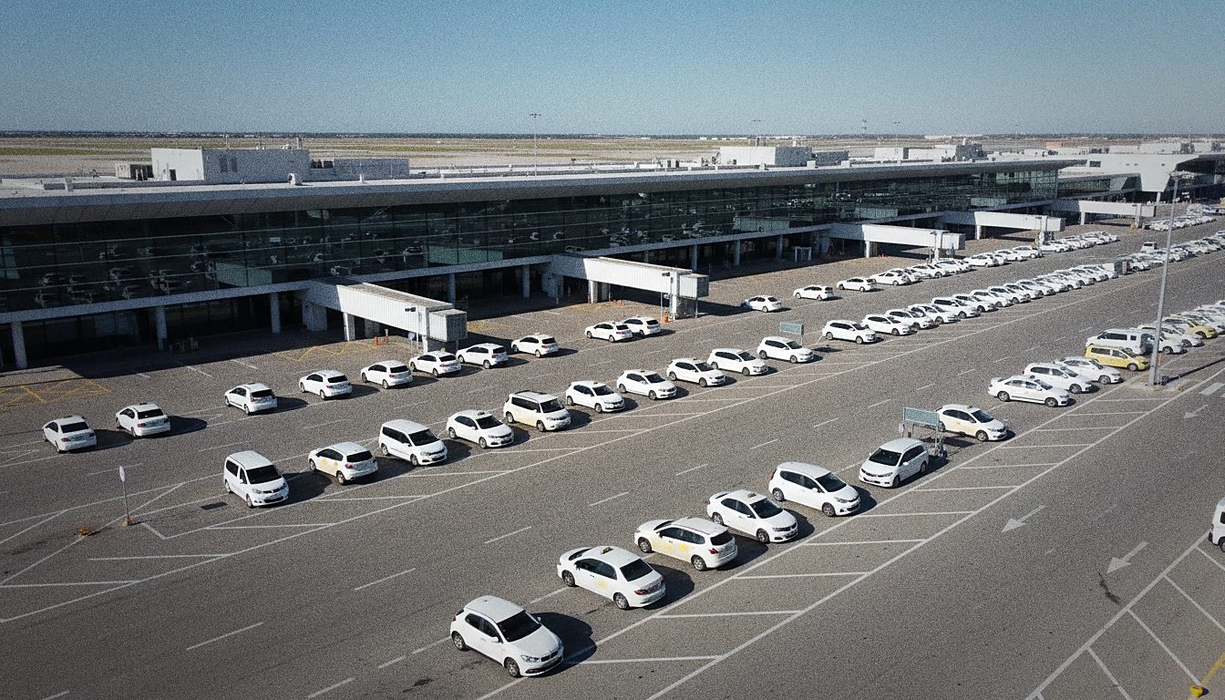 Taxistand vor der Ankunftshalle des Flughafens Faro