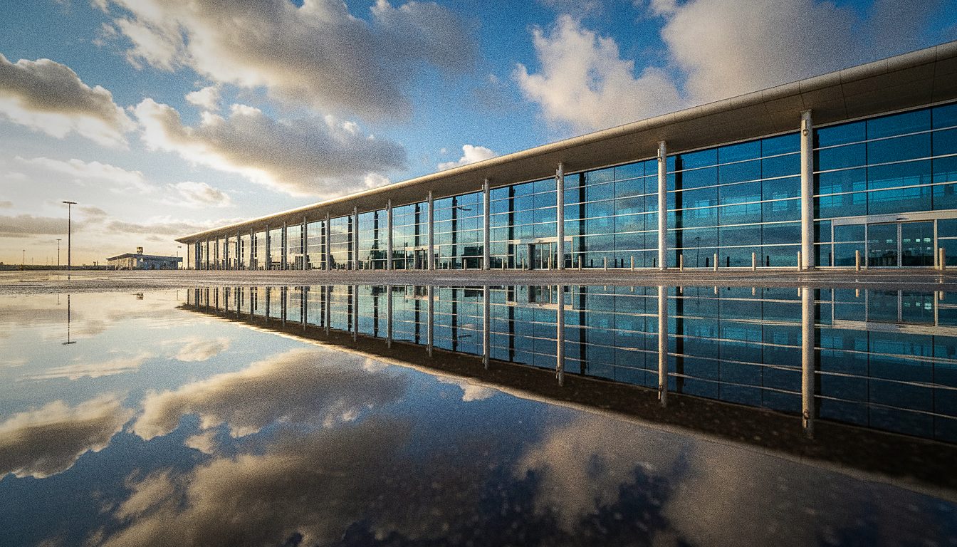 Terminalfassade des Flughafens Faro am Tag